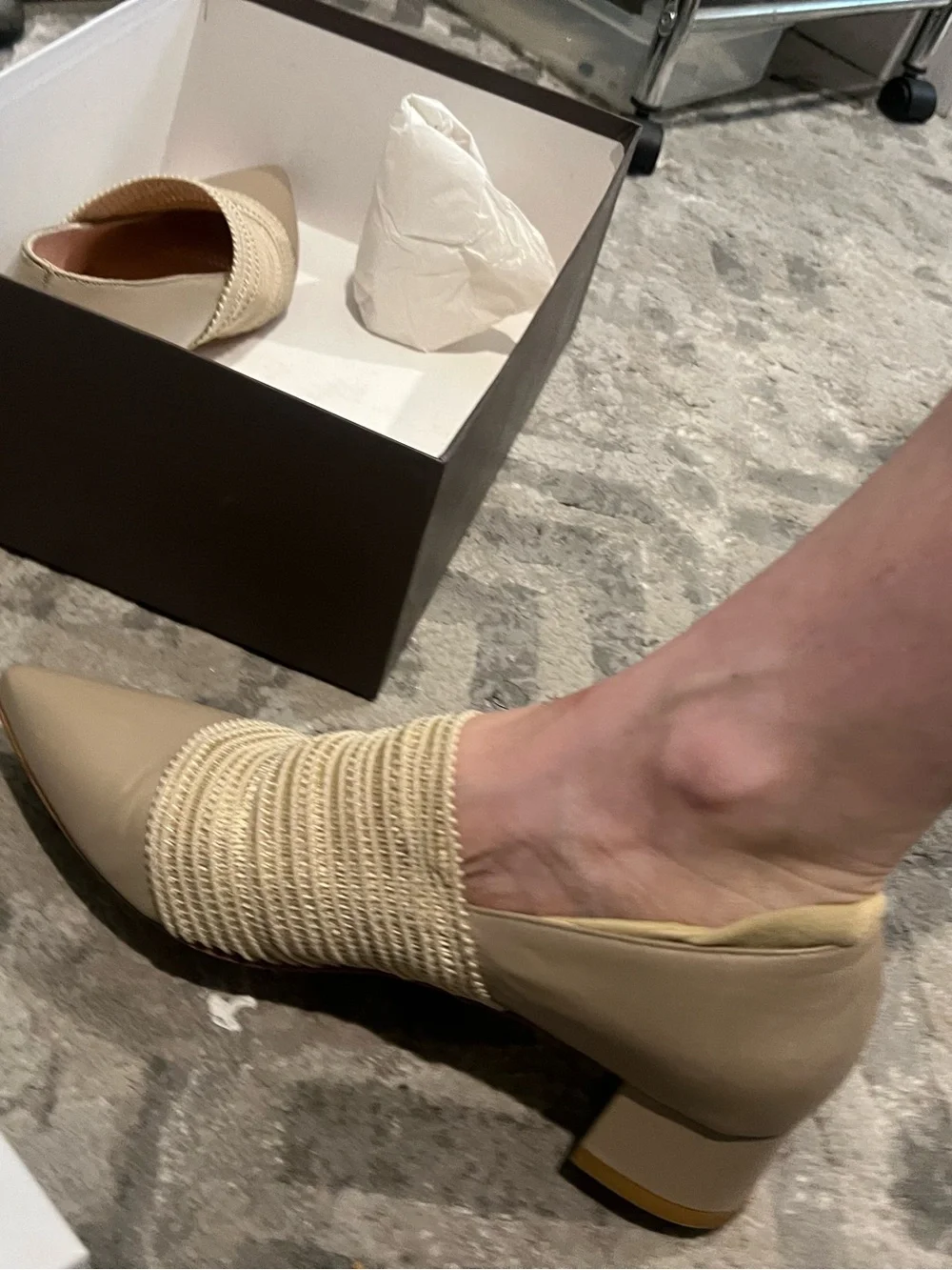 Italian made Estelle M Taupe Braided-Trim Pointed Toe Flats